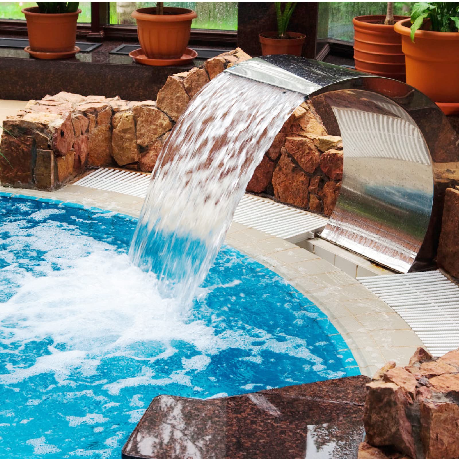 VEVOR Fuente de Cascada para Piscina Fuente de Acero Inoxidable 40 x 20 x 3,81 cm Fuentes de Piscina Plateadas para Piscinas de Tierra Jardín Cascadas al Aire Libre Característica de Agua de Esta