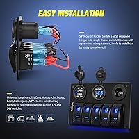 Vista 3 de Nilight - 90118H 5 Gang Rocker Switch Panel Pre-Wired Aluminum Switch Panel with Dual USB Cigarette Lighter Socket Voltmeter12V-24V DC Switch Panel