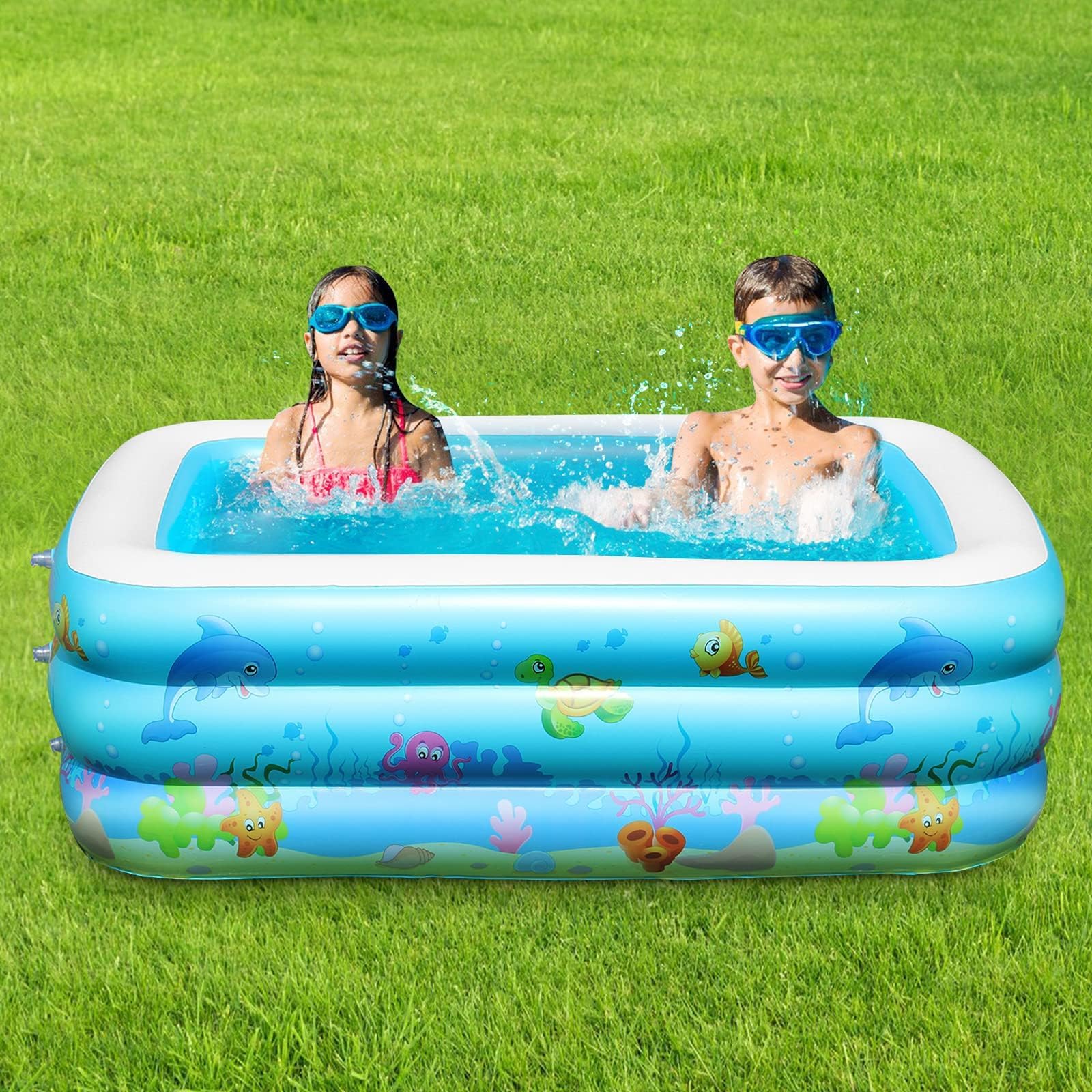 Inflatable Swimming Pool for Kids and Family - Outdoor Backyard Blow Up Kiddie Pool, Summer Water Party, 150*110*50cm