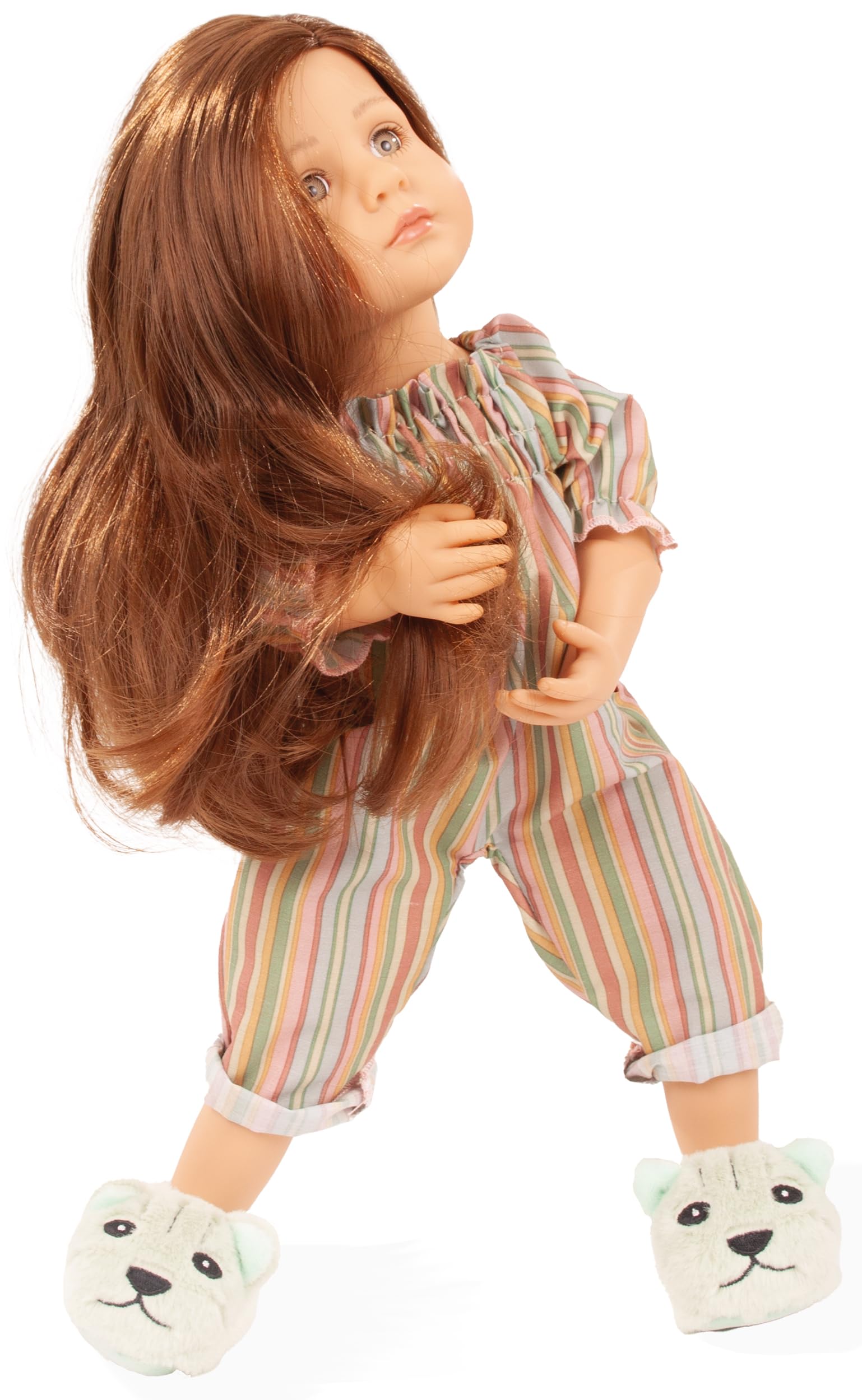 Götz Little Kidz Grete PJ Party 2511042 Stehende Puppe 36 cm mit braunen Haaren und grauen Augen, 8 Stück