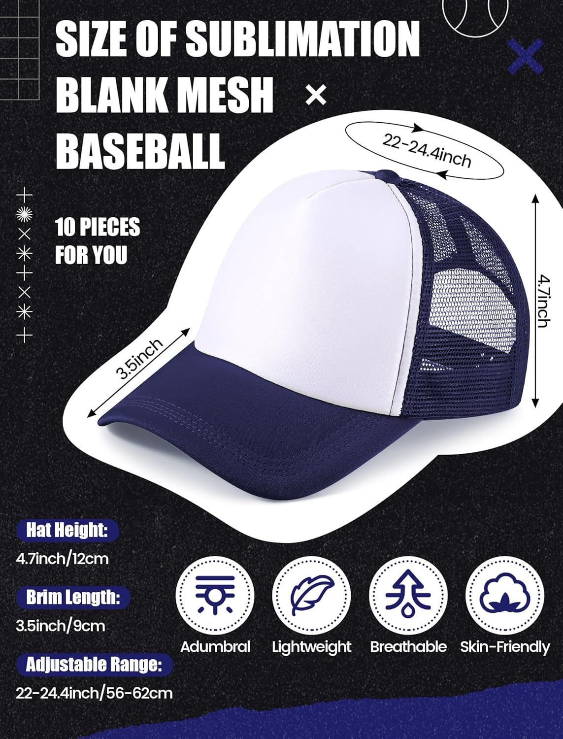 10 Pcs Sublimation Blank Trucker Hats Bulk Mesh Baseball Cap Polyester Mesh Trucker Hat for Men and Women - Image 2