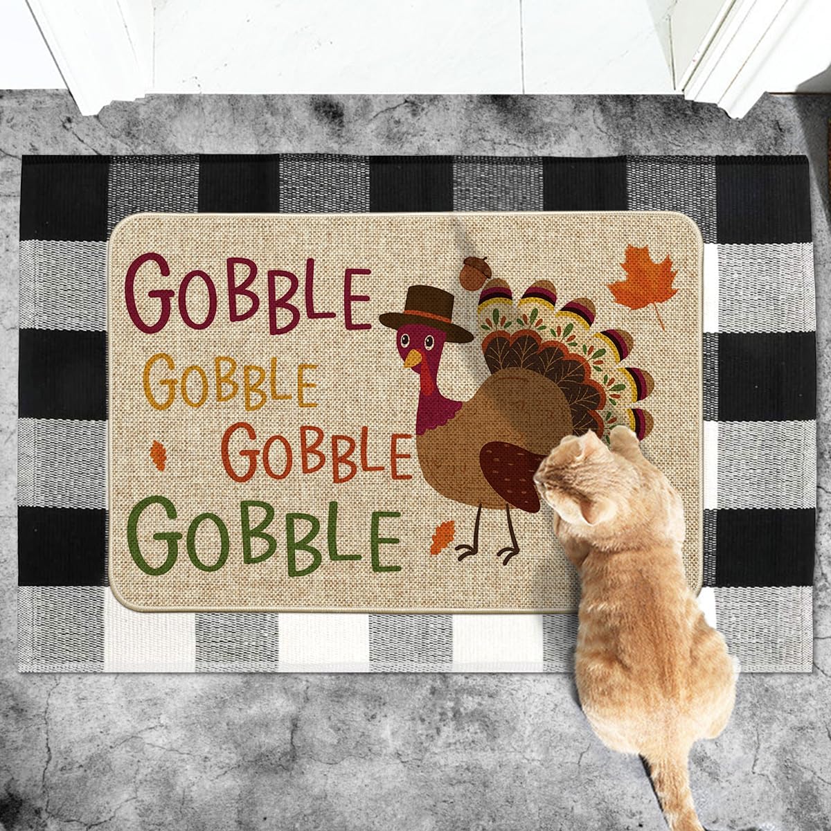 Artoid Mode Gobble Turkey Decorative Doormat, Seasonal Fall Thanksgiving Holiday Party Low-Profile Floor Mat Switch Mat for Indoor Outdoor 24x35 Inch