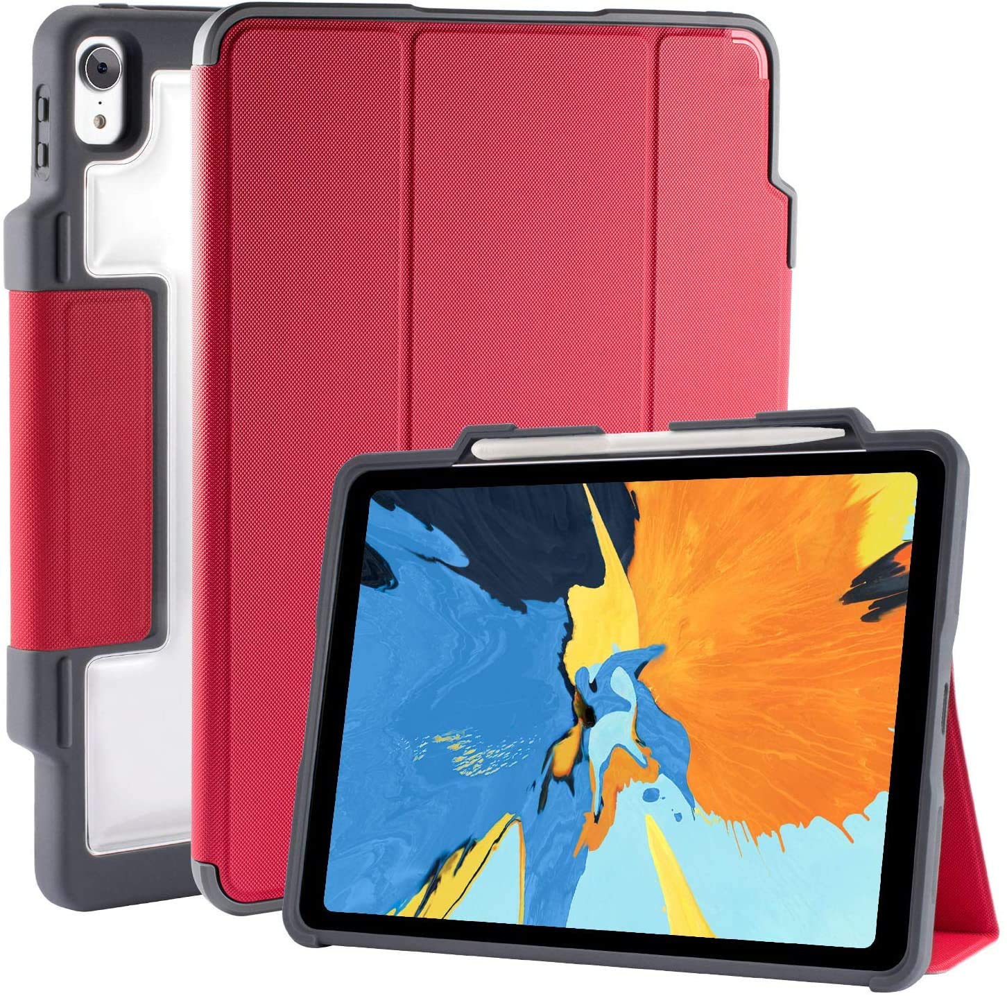 Sponsored Ad – STM DUX PLUS Rugged Case for Apple iPad Pro 11(2018) - Anti-Slip/Kids Friendly/Drop Protection Folio Case, w/Pencil Holder, Clear Transparent Back, Sleep/Wake Function, Multi-View Red