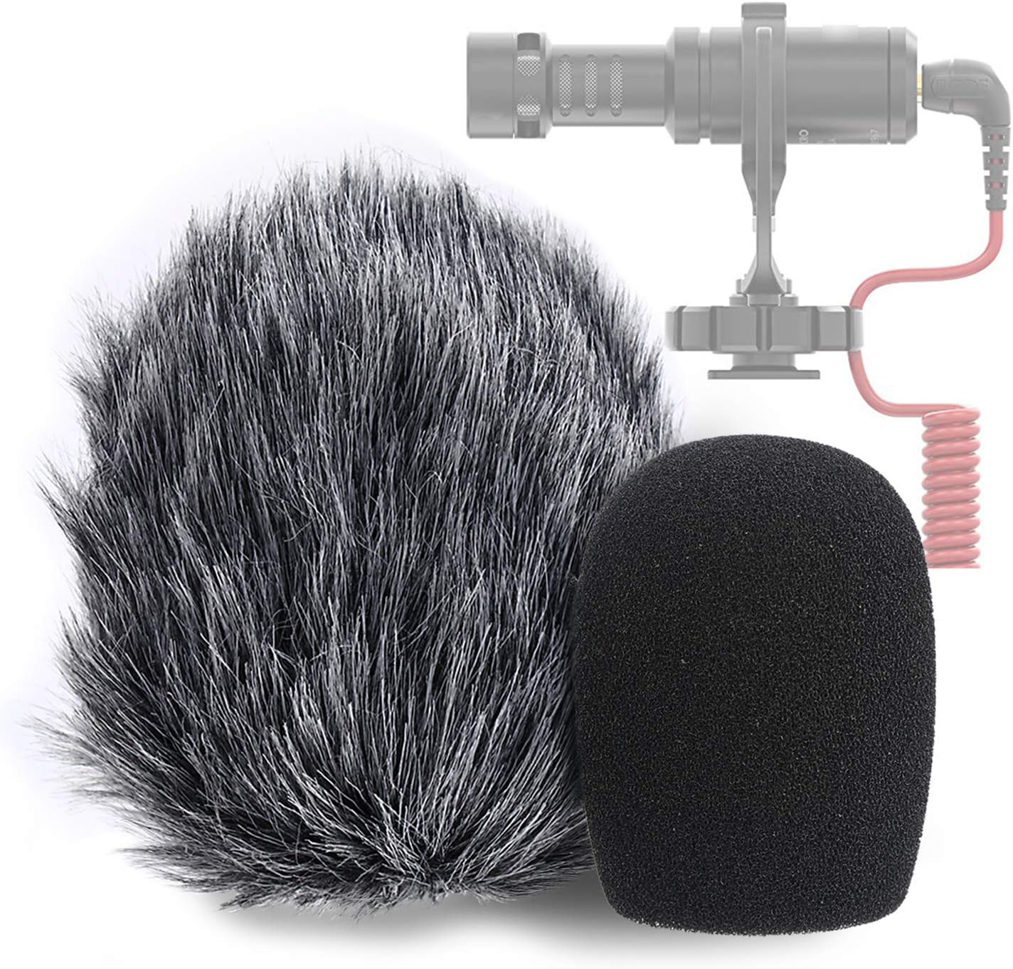 YOUSHARES VideoMicro Microphone Foam windscreen & Deadcat Wind Shield, Foam & Furry Wind Muff for Rode VideoMicro and VideoMic Me Me-L Mic (2 Pack)