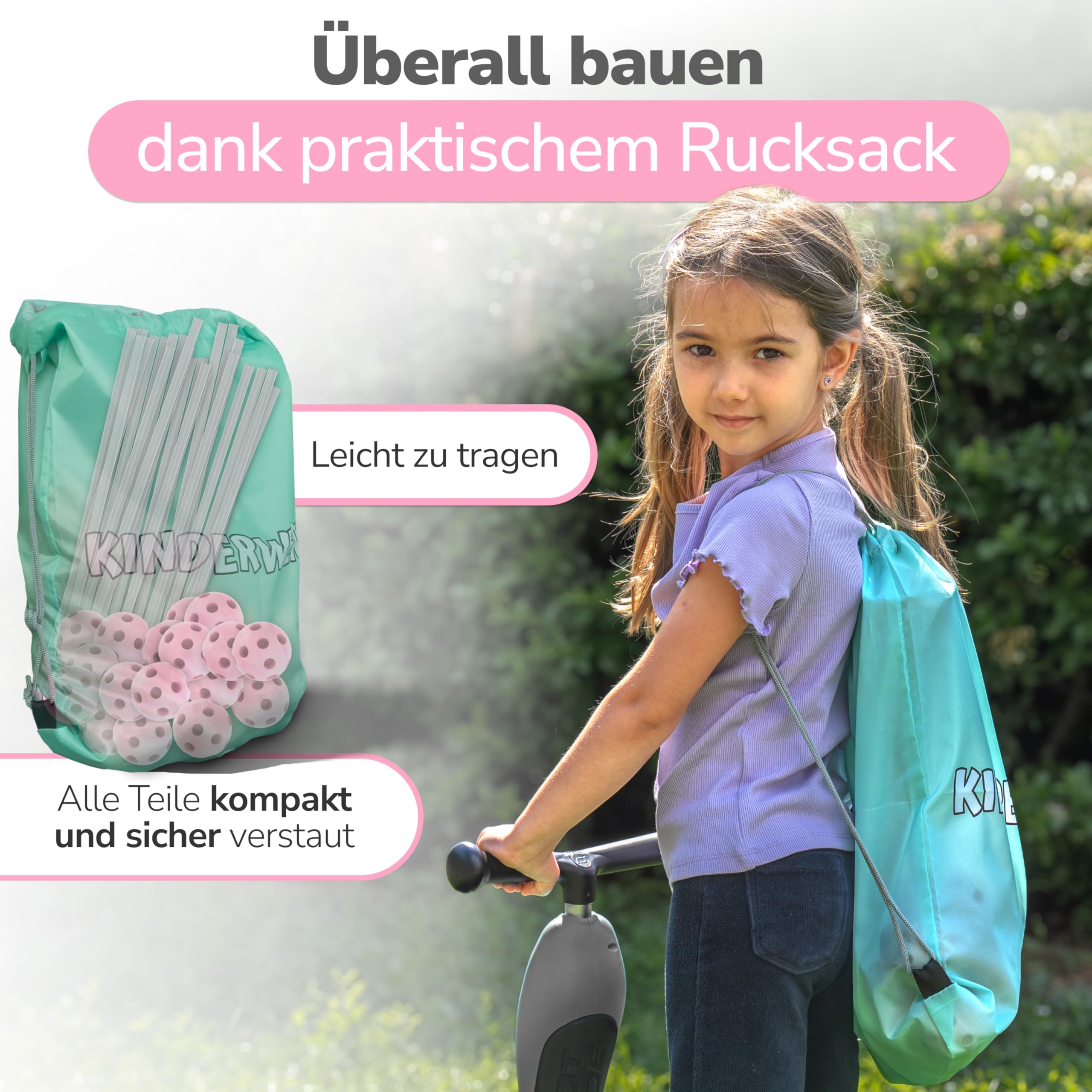 KINDERWERK - Konstruktionsspielzeug – 140-teiliges Set zum Höhle Bauen für Kinder – Unterstützt Kreativität & räumliches Denken – Indoor & Outdoor Spielzeug (rosa/grau)
