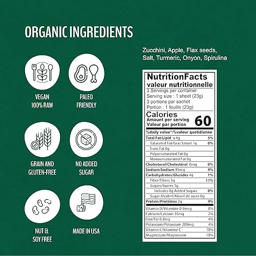 Miniatura 2 de Wraw P Organic Mini Veggie Wraps - SPIRULINA (paquete de 4) ESTABLES EN ESTANTE, todo natural, sin gluten, paleo, vegano crudo. Perfecto para