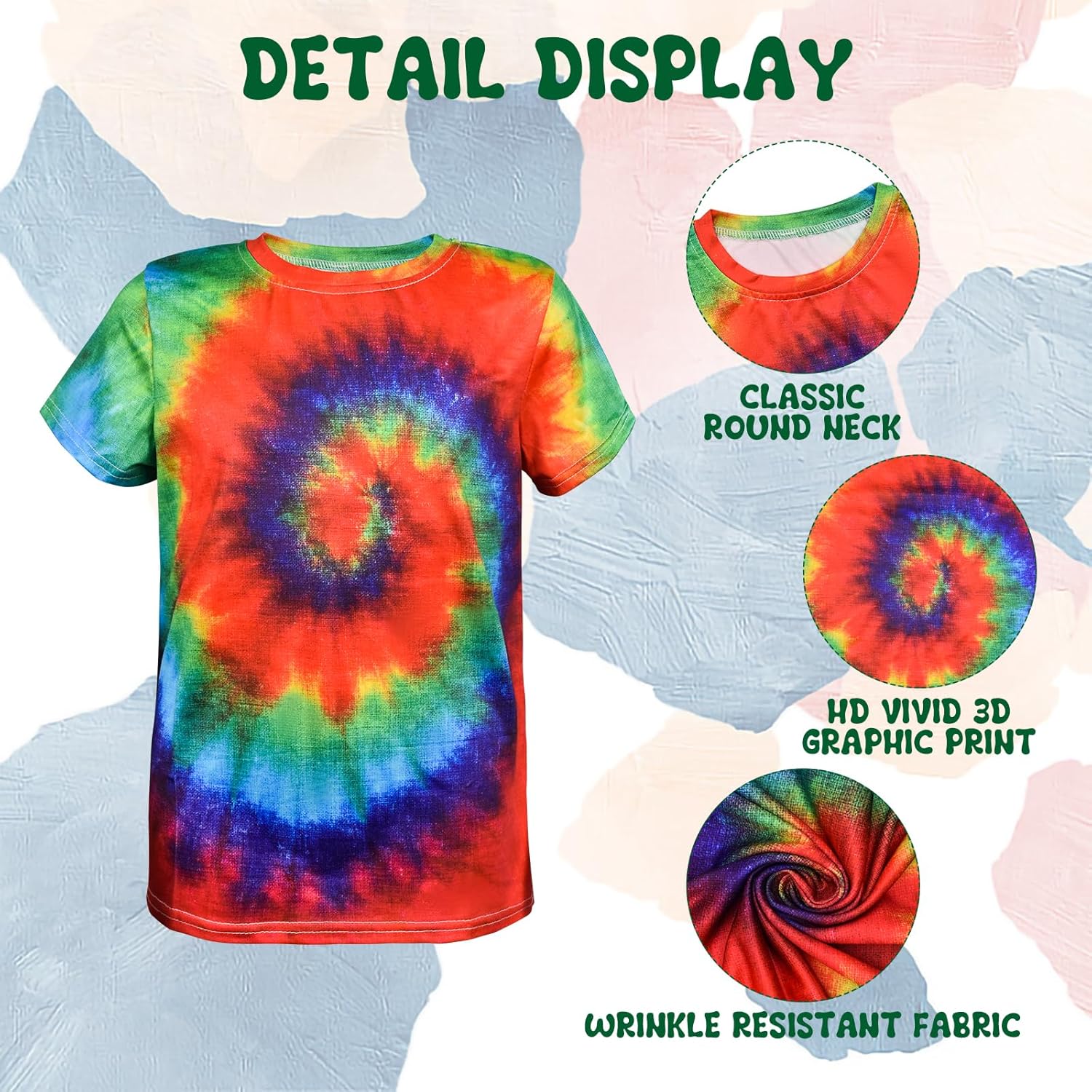 Kids Tie Dye T Shirts 3-12 Years Hippies Senior Crewneck Short Sleeve Rainbow Tee for Kids - Image 6