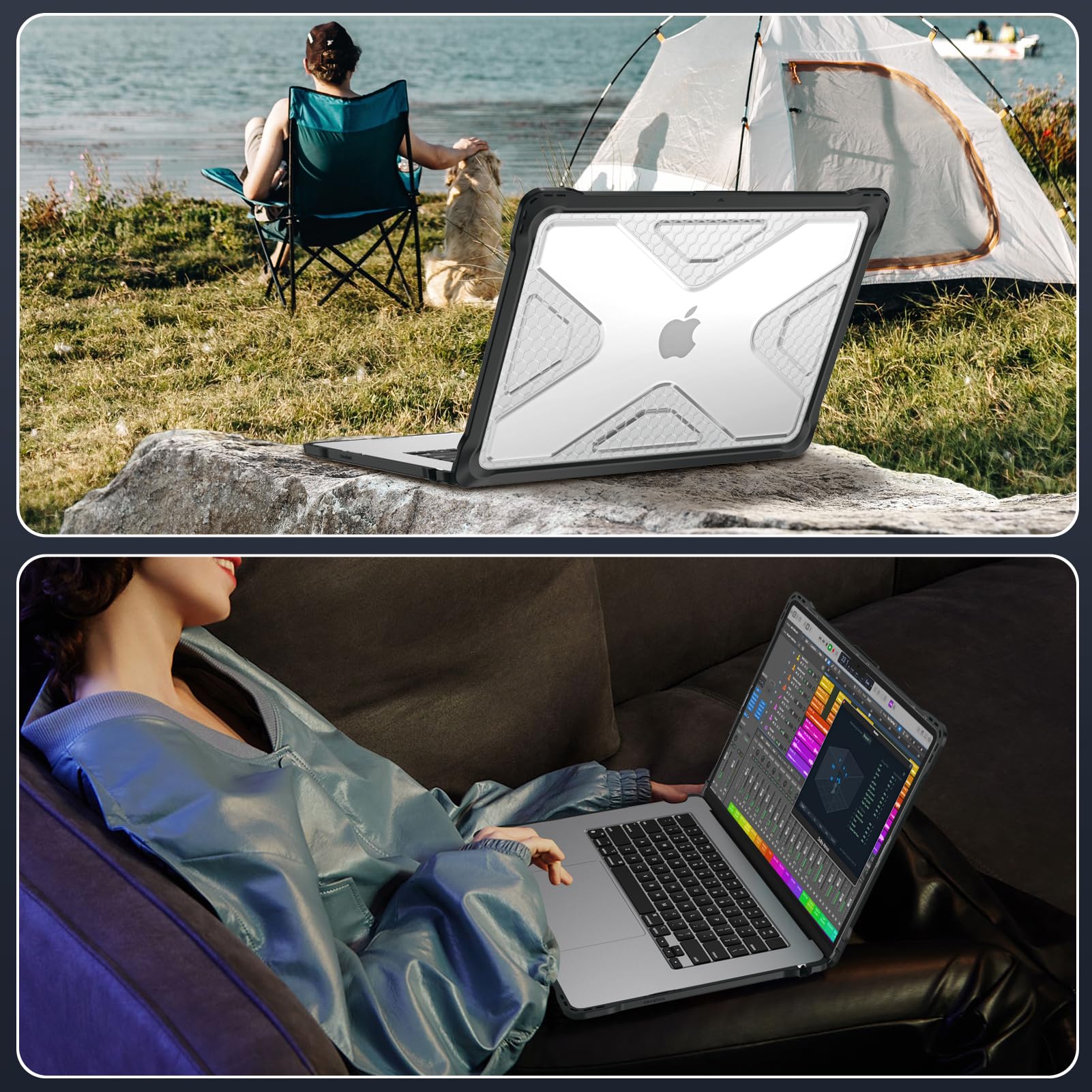 Fintie Hülle Kompatibel mit MacBook Air 15 M5 M4 M3 M2 (2026-2023) A3448 A3241 A3114 A2941, Ganzkörper-Rugged Hybrid Schutzhülle TPU Stoßstange Case Kompatibel mit MacBook Air 15", Transparent