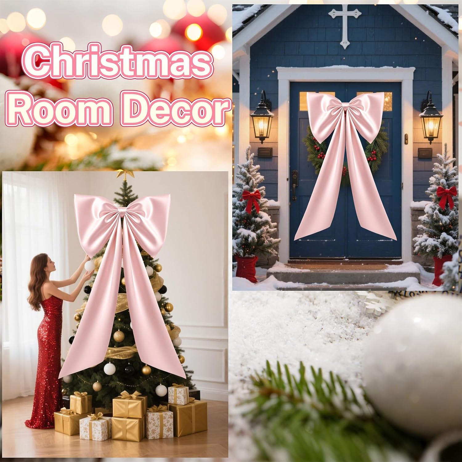 40×24Inch Large Pink Bow for Coquette Room Decor - Big Satin Bows,Giant Pink Ribbon Tie Coquette Bows for Birthday Party Backdrop Hanging Wall Decoration