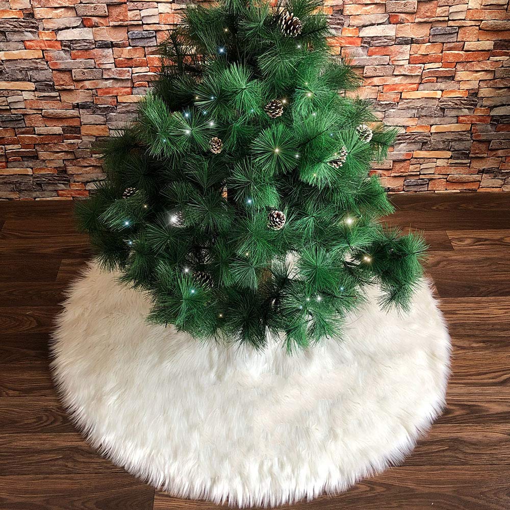 Bianca Gonne per Alberi di Natale Peluche 150cm Bianco Finta Pelliccia Tappeto per Albero di Natale Copertura della Base per Decorazioni della Festa di Natale (Bianca, 59pollici)