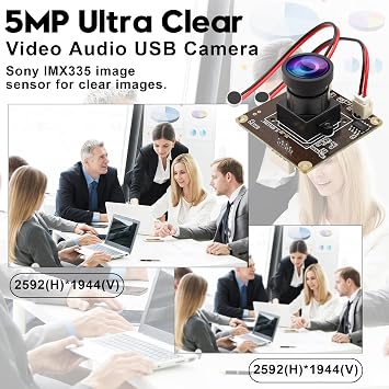 ELP 5MP USB Camera Module with Dual Microphone for Computer & Laser Engraver - 1944P USB Security Camera for Raspberry Pi (120 Low Distortion Lens)