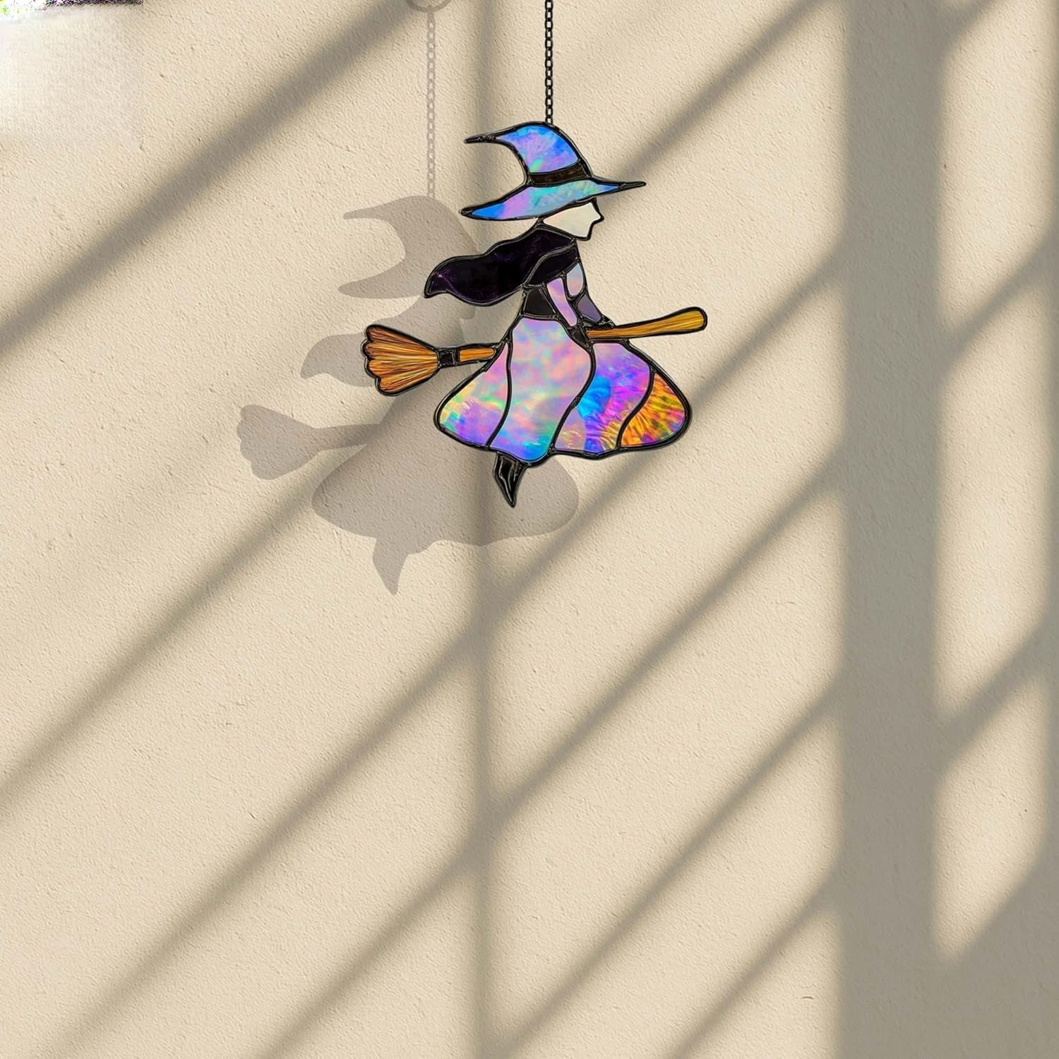 Create Stunning Stained Glass with PD 324 Witch on Broom Digital Download Pattern – Perfect for DIY Suncatchers, Windows, and Panels! (10x10)