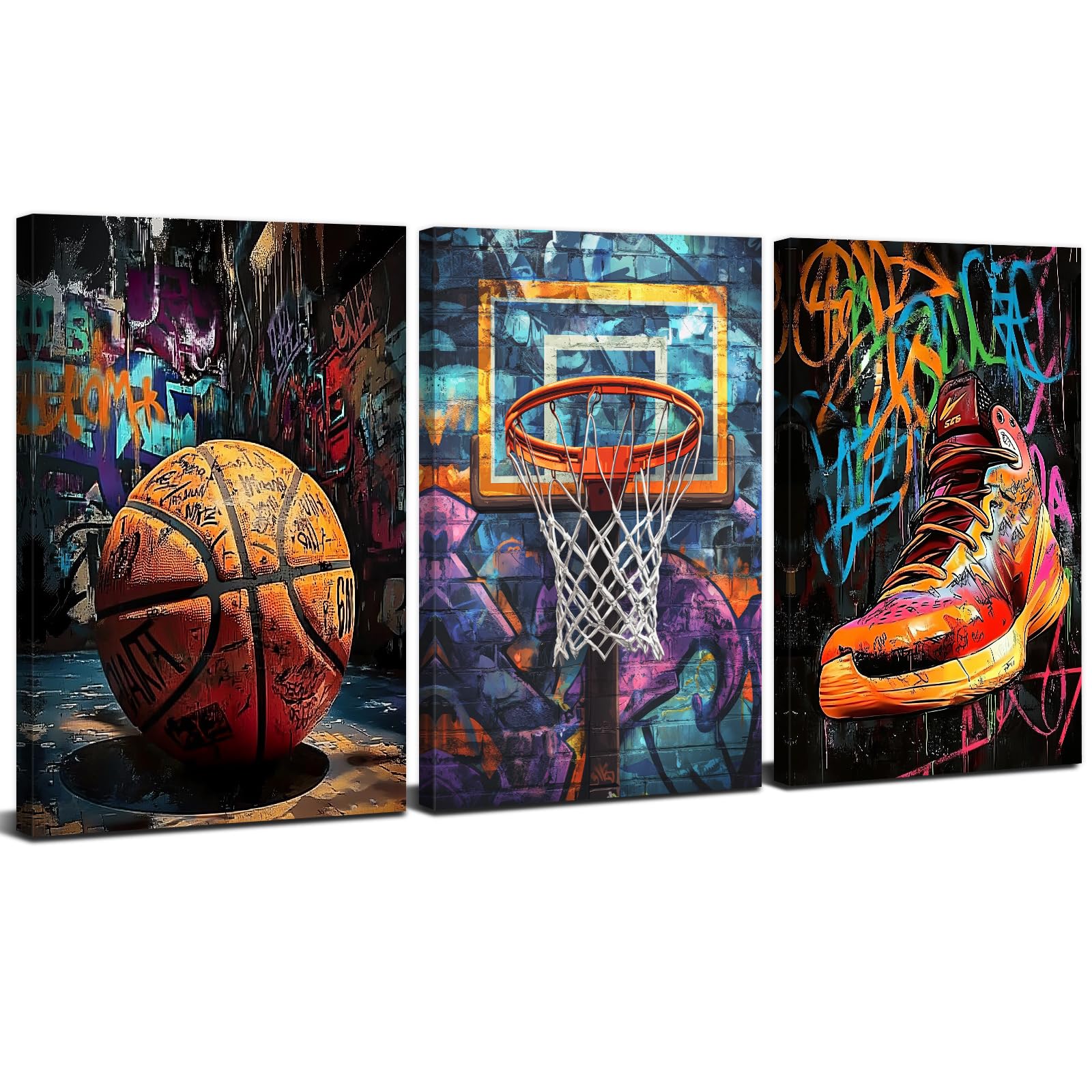 Pallacanestro Decorazione da parete Street Graffiti Nba Poster Scarpe Campo da basket Stampe su tela Astratte Moda Opere d'arte per Wall Ball Star Adolescenti Sala giochi Aula Accessori per la
