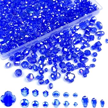 613pcs Glass Beads for Jewelry Making, 4-10mm Blue Crystal Bead Assorted Shapes Faceted Beads for DIY Earring Necklace Bracelet