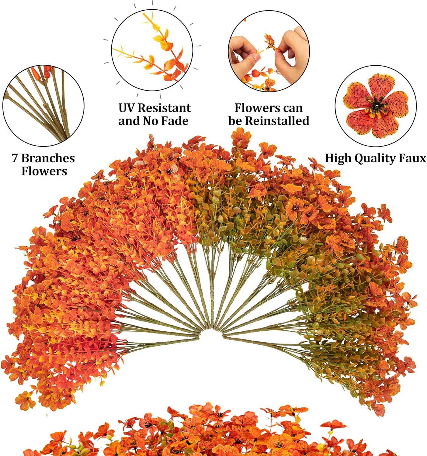 20 Bundles Artificial Fall Flowers for Outdoors, UV Resistant Faux Mums for Outdoor Planters, Realistic Fall Plants for Harvest Patio Farmhouse Home Decor Front Door Porch,Orange