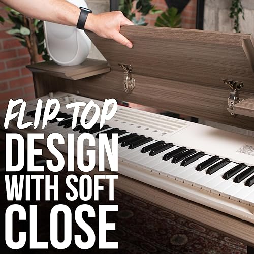 Vista 3 de Gator Frameworks Elite Series - Escritorio con teclado de 61 notas con diseño abatible y paso de cable trasero, acabado gris madera flotante