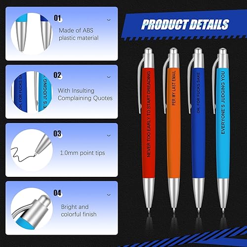Miniatura 3 de Snarky - Bolígrafos divertidos, insultantes, negativos, para oficina, tinta negra, de 0.039 in, retráctiles, para adultos, compañeros de trabajo,