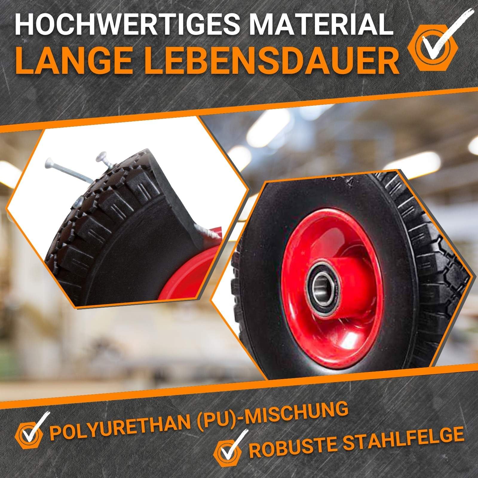 Brandless Sackkarrenrad 4er Set | Vollgummi Ersatzrad Pannensicher | 110kg | Nabenlänge 75mm & 20mm Achsbohrung | Belastbare Gummimischung für Garten, Gewerbe & Industrie | Hoher Federungskomfort