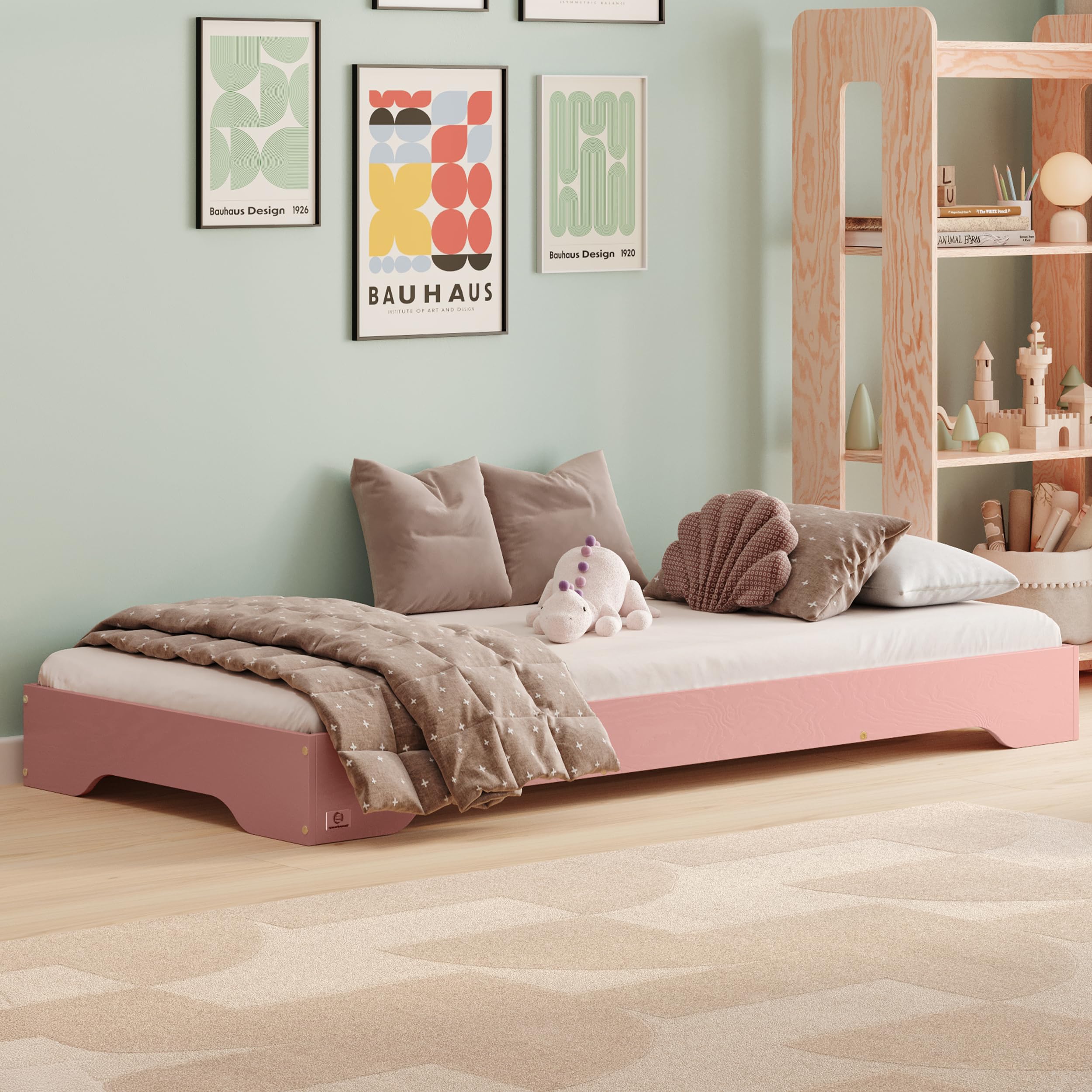 smartwood Kinderbett 90x190 Rosa - Bodenbett aus Kiefernholz mit FSC-Zertifikat - Montessori Bett mit gebogenem Lattenrost bis zu 230 kg für Jungen und Mädchen - Einfache Montage - TILA 7