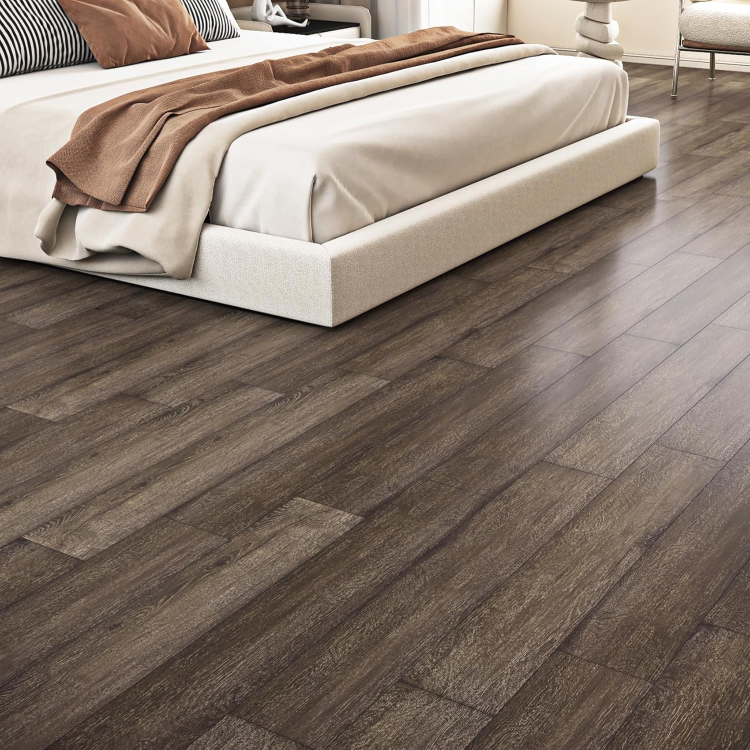 Livelynine 18-Pack 6x36 Peel and Stick Floor Tile Dark Wood Waterproof Vinyl Plank Flooring Self Adhesive Laminate Flooring Planks Brown Natural Wood Bathroom Floor Tiles Linoleum Flooring 18-Planks 6x36inch Barn Wood