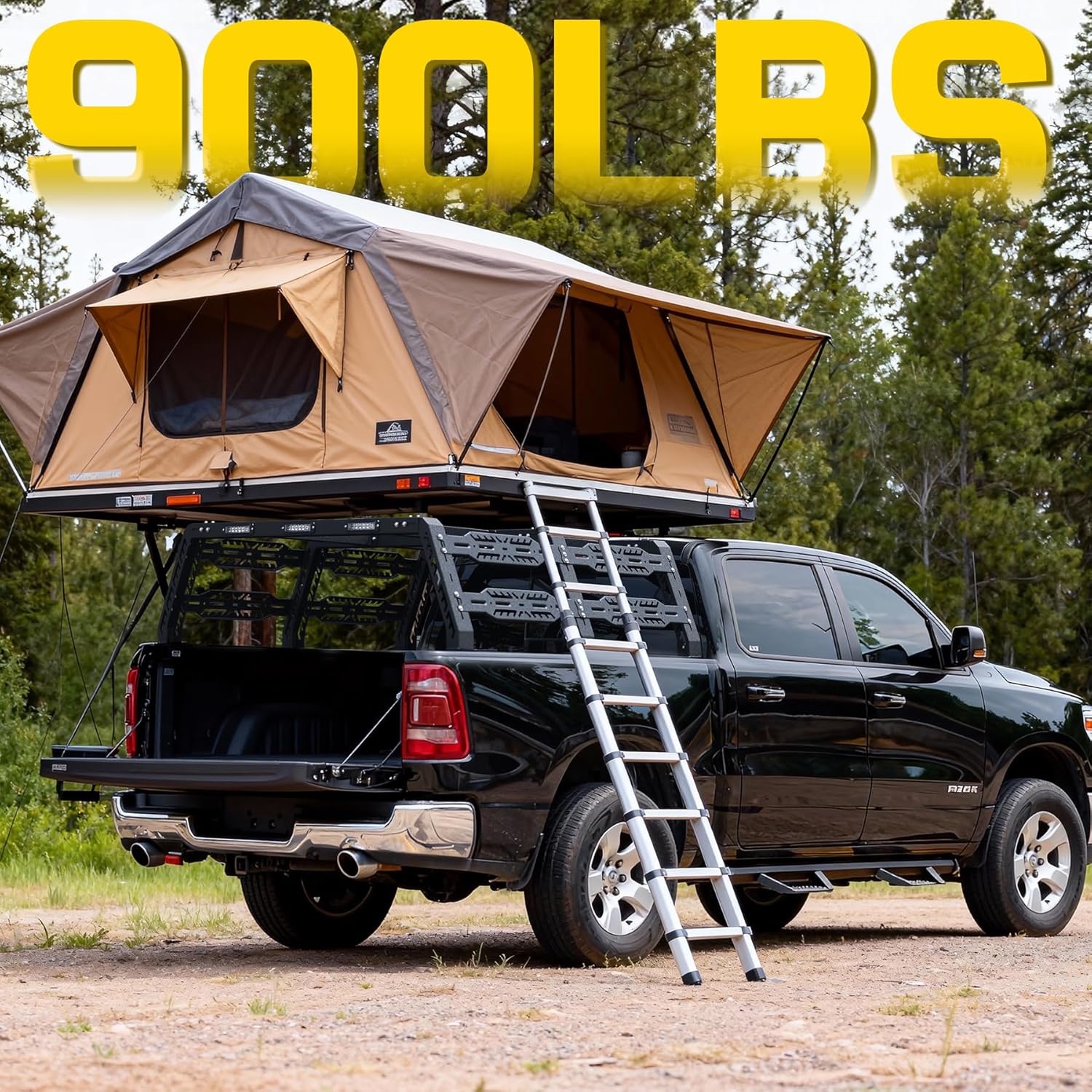 Binary Star Overland Truck Bed Rack for Mid-Size Trucks Compatible for Tacoma/Canyon/Colorado/Ranger/Frontier Without Tonneau Bed Cover. Universal Bed Rack Truck Bed Racks with 3 LED Lights.
