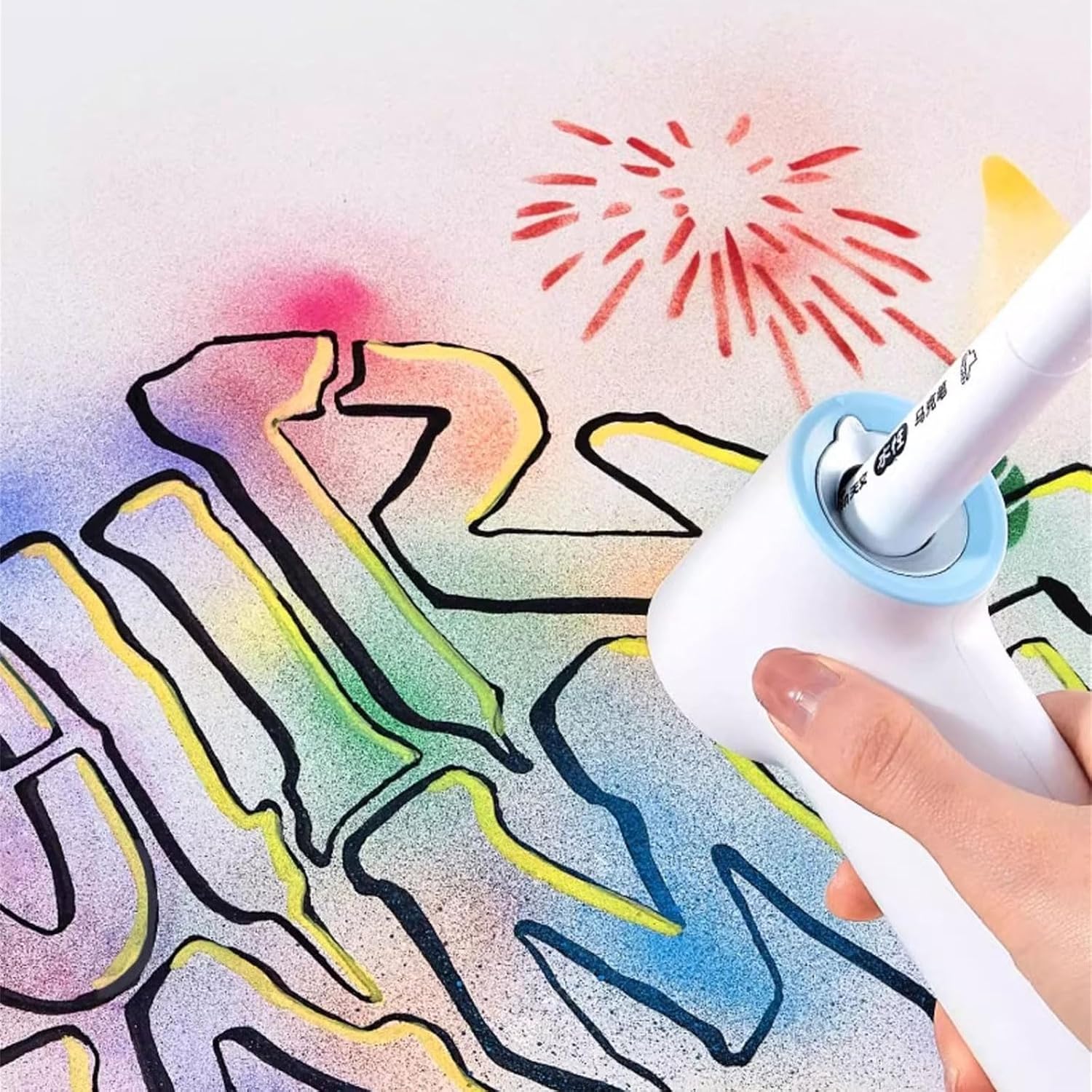 Electric Paint Sprayer Pen Set with 12 Color Markers Sprayer Pen and 3 Drawing Stencils for Kid Student Art Painting
