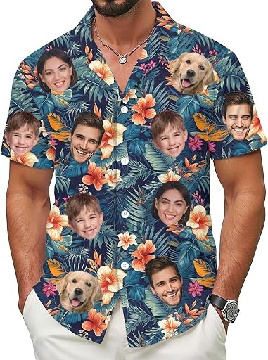 Custom Hawaiian Shirt with Face for Men Women Adult Youth Kid, Personalized Hawaiian Shirts with Face Photos Picture