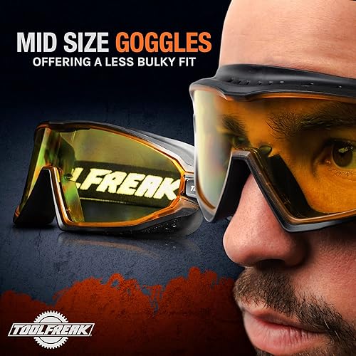 Miniatura 10 de ToolFreak Gafas de seguridad de tamaño medio clasificado según ANSI z87.1 para impacto y UV U6, ventilación directa, lente oleofóbica, incluye funda