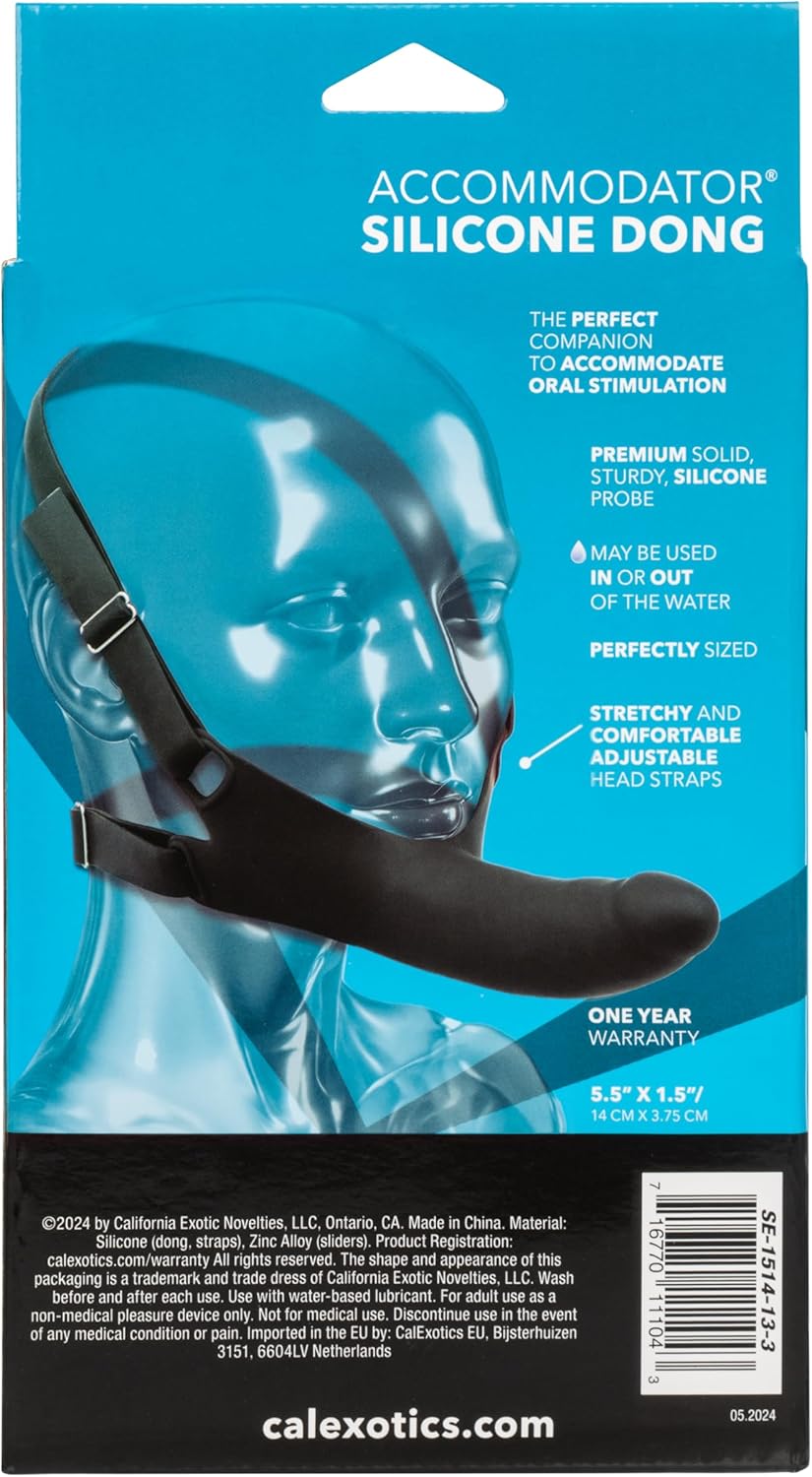 CalExotics Accommodator Silicone Dong, 5.5 Inch Probe with Adjustable Head Strap Black - SE-1514-13-3
