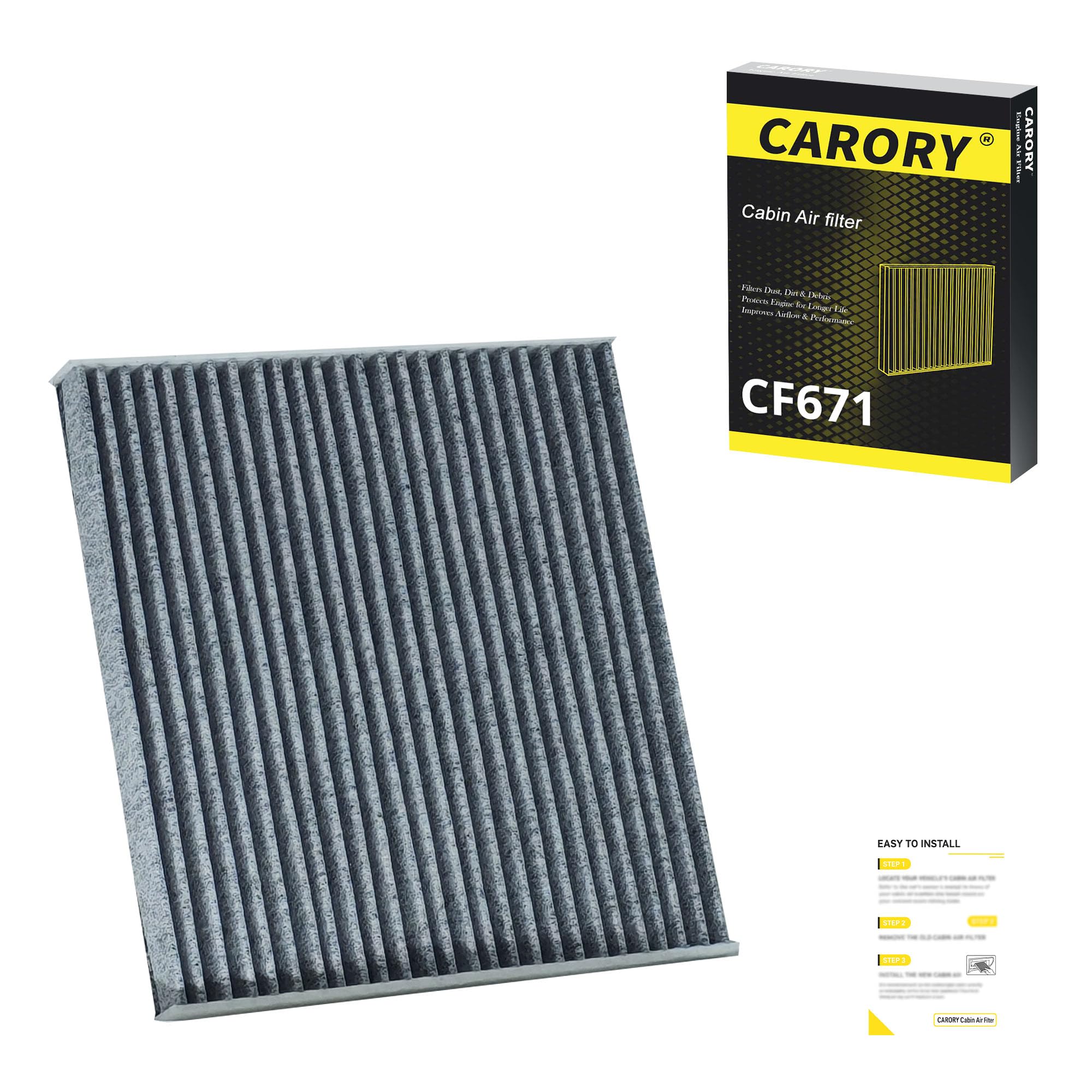 Cabin Air Filter w/Activated Carbon for RAM 1500 (2016–2025), 2500, 3500, Jeep Wagoneer (2022–2025), Grand Wagoneer, Mazda 6, CX-7, OE# EG21-61-P11, 68318365AA, CF11671, CF671