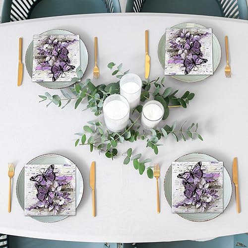 Miniatura 7 de AnyDesign 80 servilletas de papel de mariposa desechables de mariposas moradas, servilletas de almuerzo, estilo pintura al óleo, postre y cena,