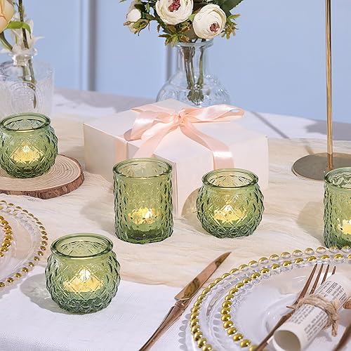 Miniatura 6 de 12 portavelas votivas verdes surtidas, portavelas de velas de té para centro de mesa, portavelas verdes para bodas, despedidas de soltera y