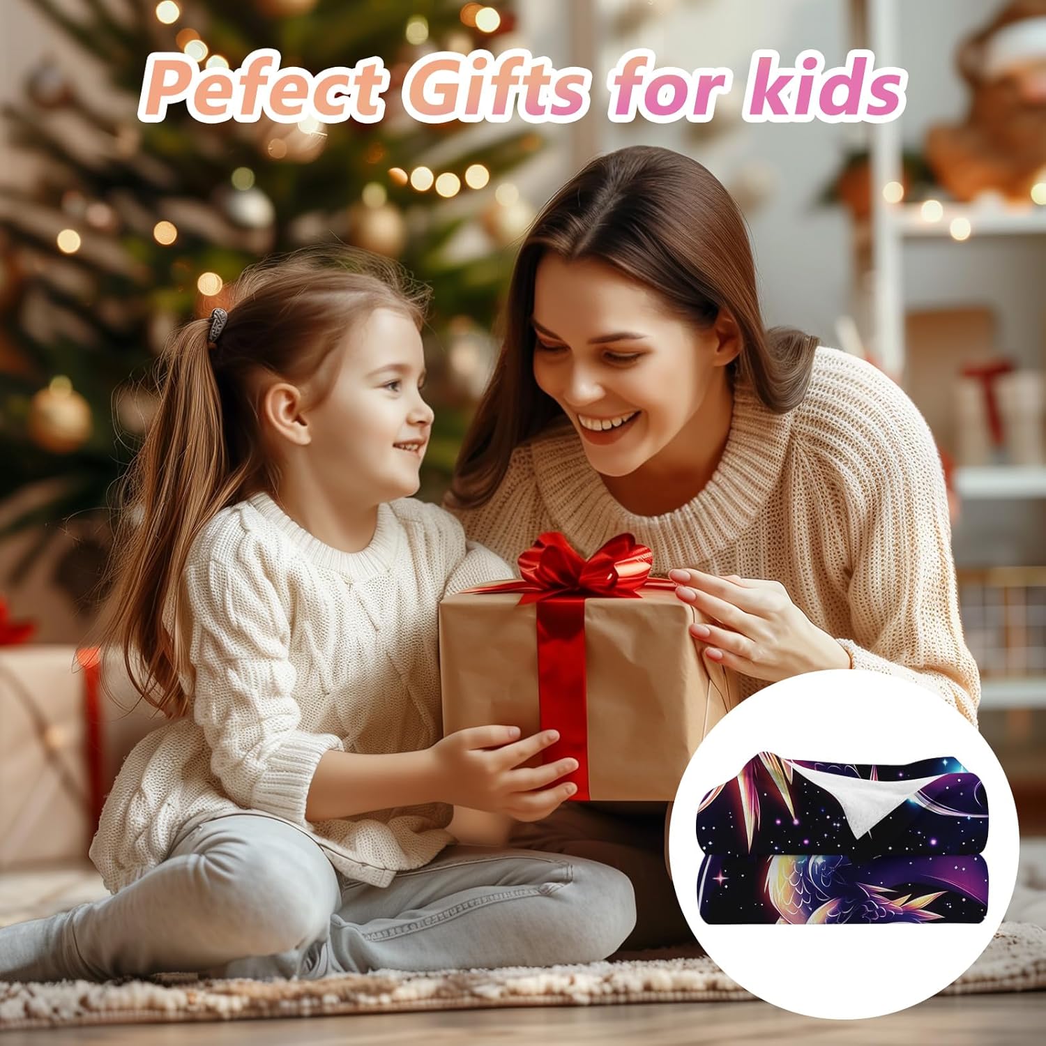 GNEW Cute Galaxy Dragon Throw Blanket, Kawaii Dragon Gifts for Kids, Sparkle Galaxy Starry Stars Animal Print Blanket, Blue Purple Pink Black, 50"x40" - Image 6