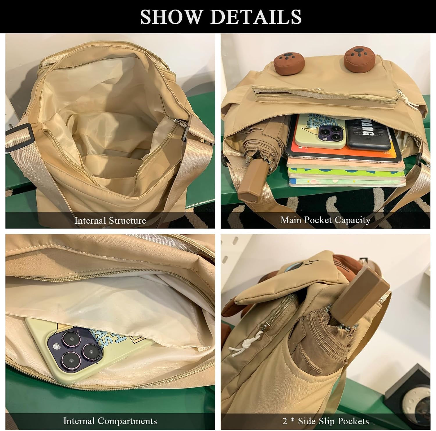 Kawaii Messenger Bag for Women Nylon Crossbody Bags Y2K Aesthetic Purse with Cute Accessory Pendant