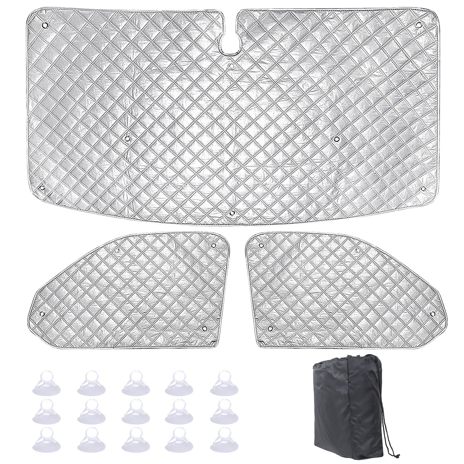 Sonnenschutz Auto Frontscheibe, Wasserdicht UV-Proof Windschutzscheibe Sonnenschutz Kompatibel mit VW T5 T6, 3PCS Thermomatte Fahrerhaus mit Aufbewahrungsbeutel Saugnapf