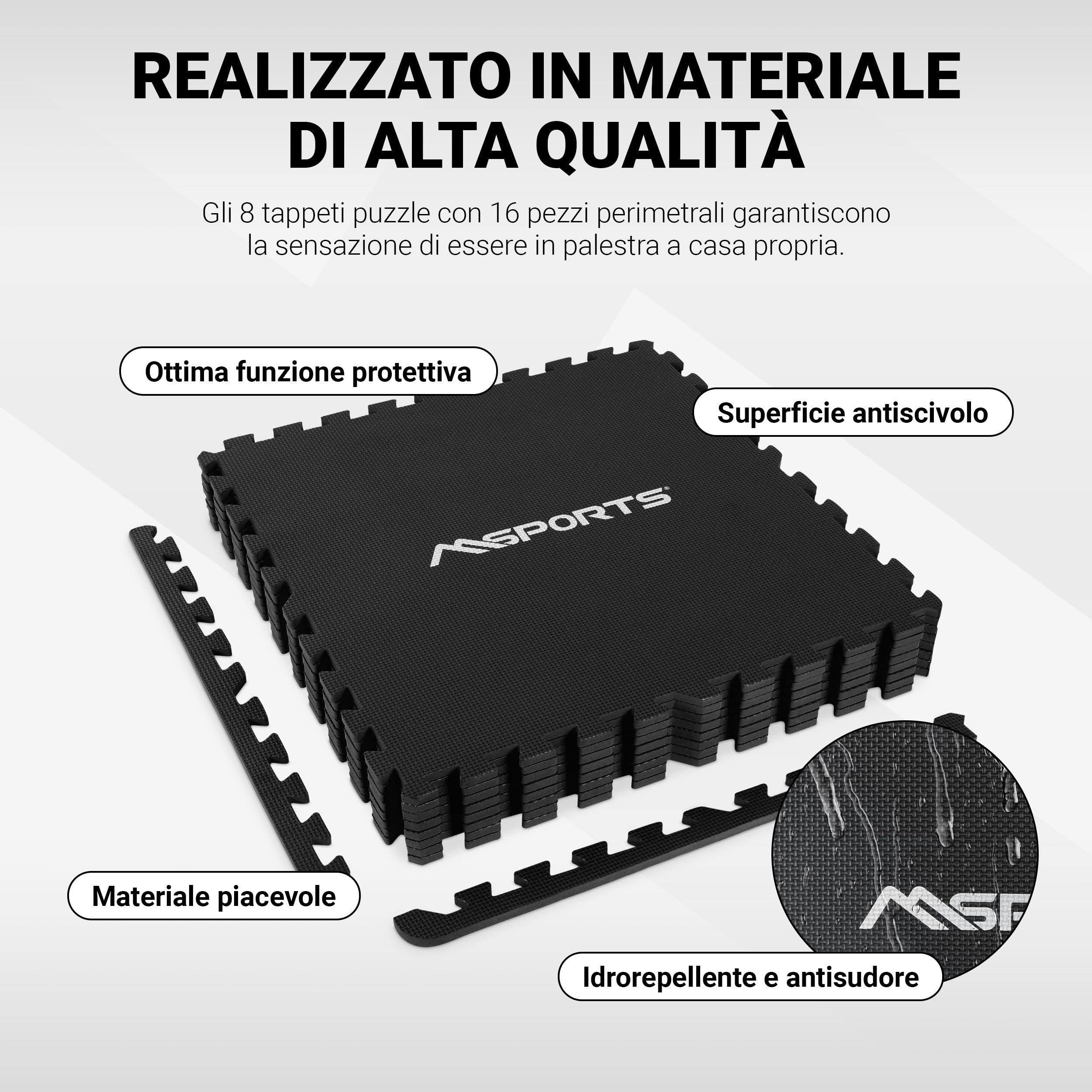 MSPORTS Tappetino Puzzle Set Premium - 8 Pezzi 3,175m² | Protezione Pavimento | 60x60 cm | Spessore: 1,0 cm | Tappetini Ginnastica
