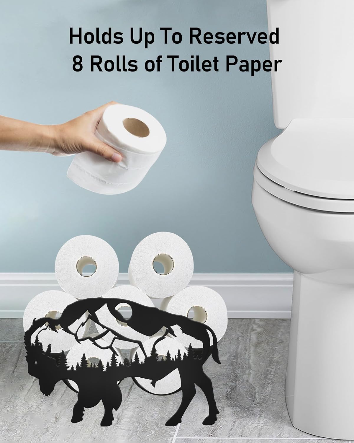 American Buffalo Toilet Paper Holder Stand for Extra 8 Rolls, Funny Dwarf Decorative Free Standing Toilet Paper Storage, Farmhouse Bathroom Animal Decor Accessories Storage Cabinet