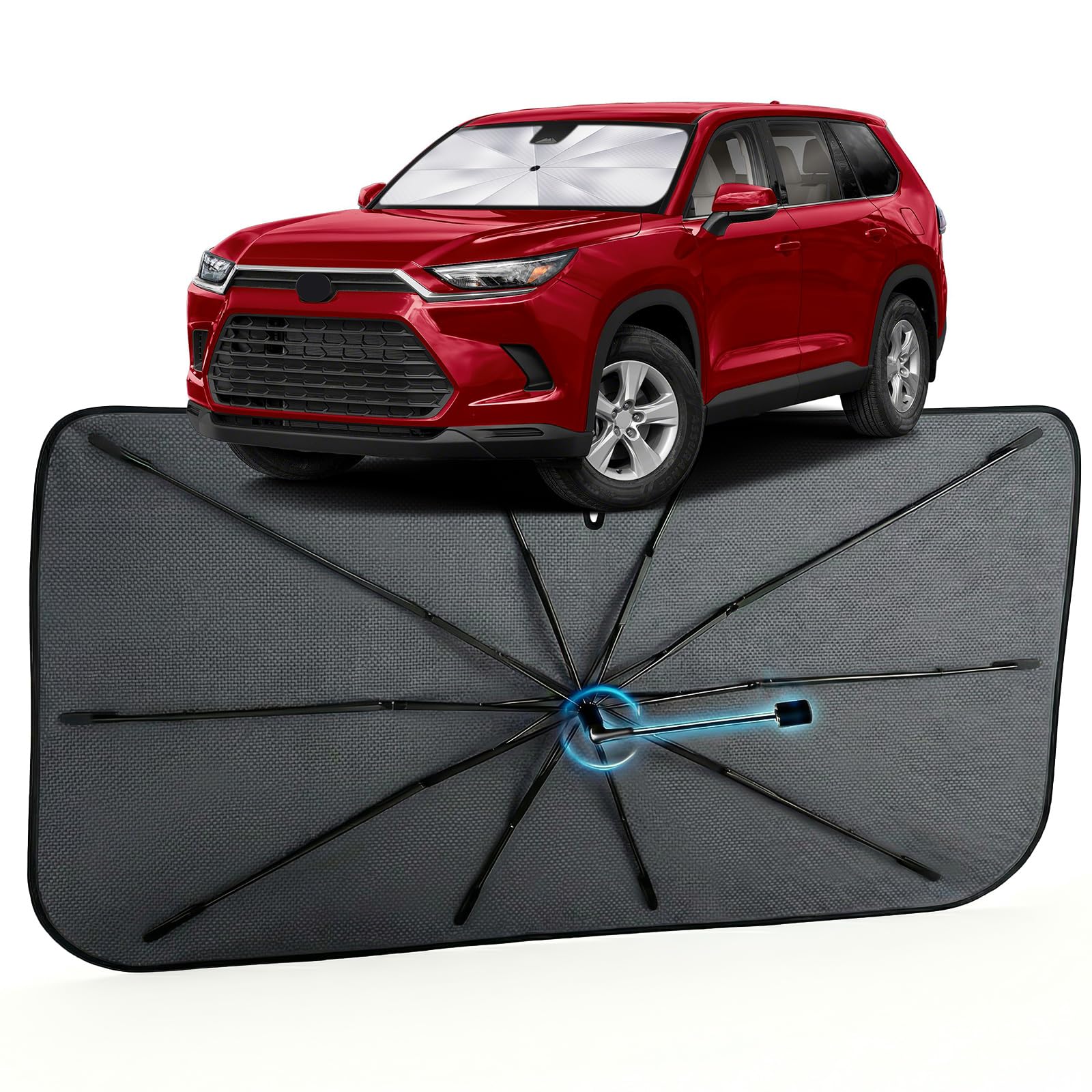 Car Windshield Sun Shade for Toyota Grand Highlander 2024-2026 –[Reflective Coated Fabric] Sunshade Umbrella for Front Window, Car Shades Sun Visor Keep Car Cool and Protects Interior, 1:1 Exact Fit