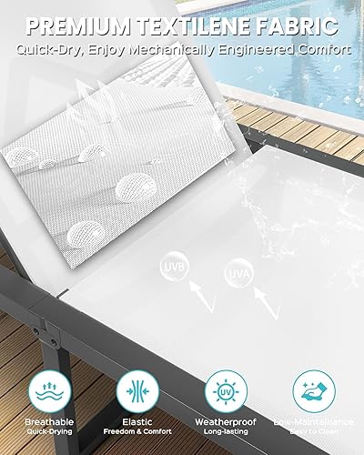 Miniatura 7 de Tumbona de aluminio para exteriores, plegable y sin montaje, sillas reclinables de 5 posiciones para exteriores, patas totalmente conectadas a