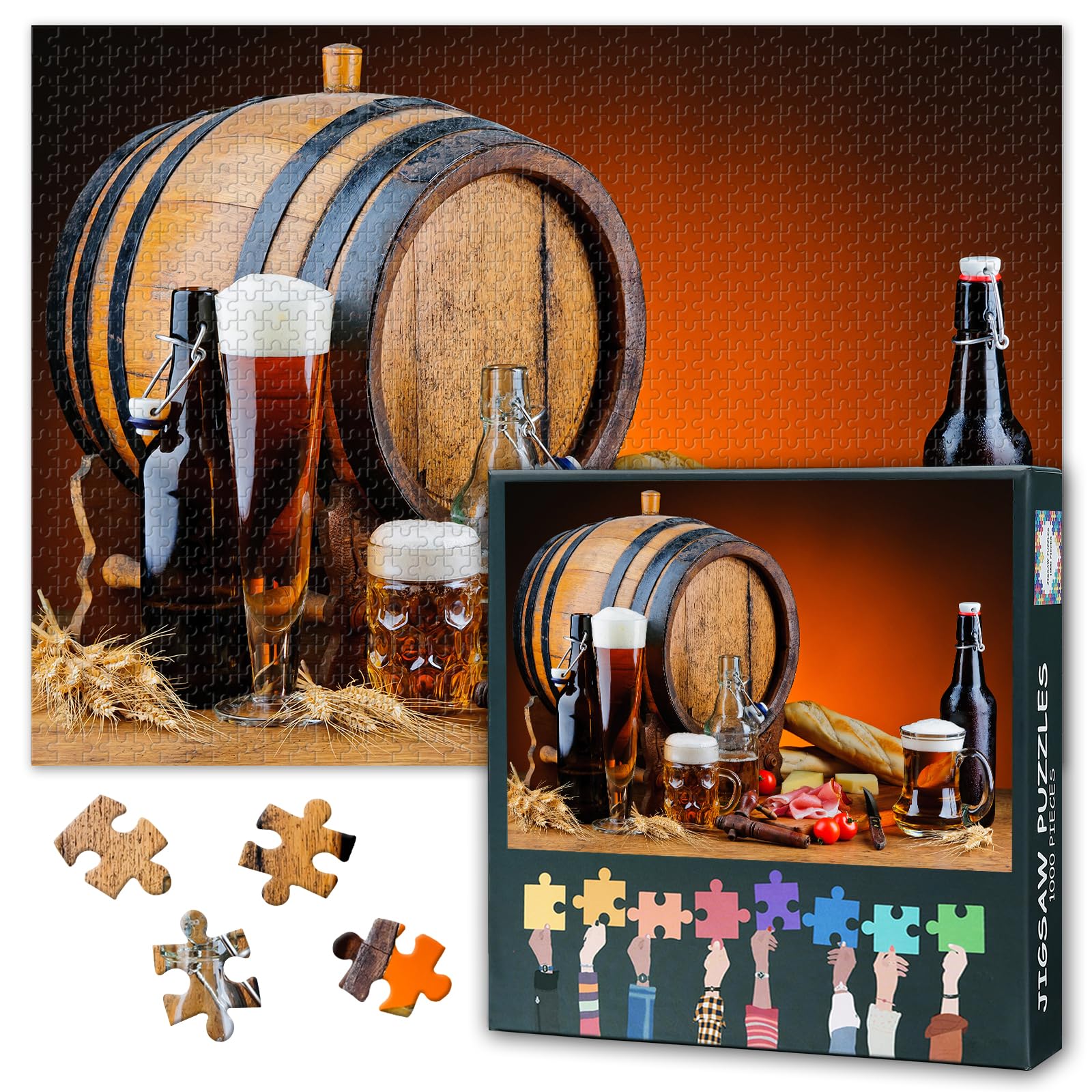 Beer Jigsaws 1000 Pieces for Adults Beer and Food Jigsaw Puzzles 1000 Pieces for Adults Artwork Home Decor Challenging Wine Cellar Puzzles Perfect for Family Game 27.5"X19.7"