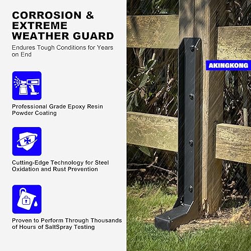 Miniatura 4 de AKINGKONG Kit de anclaje de reparación de poste de valla grueso, estacas de acero para postes de valla, soporte de poste de madera para reposición