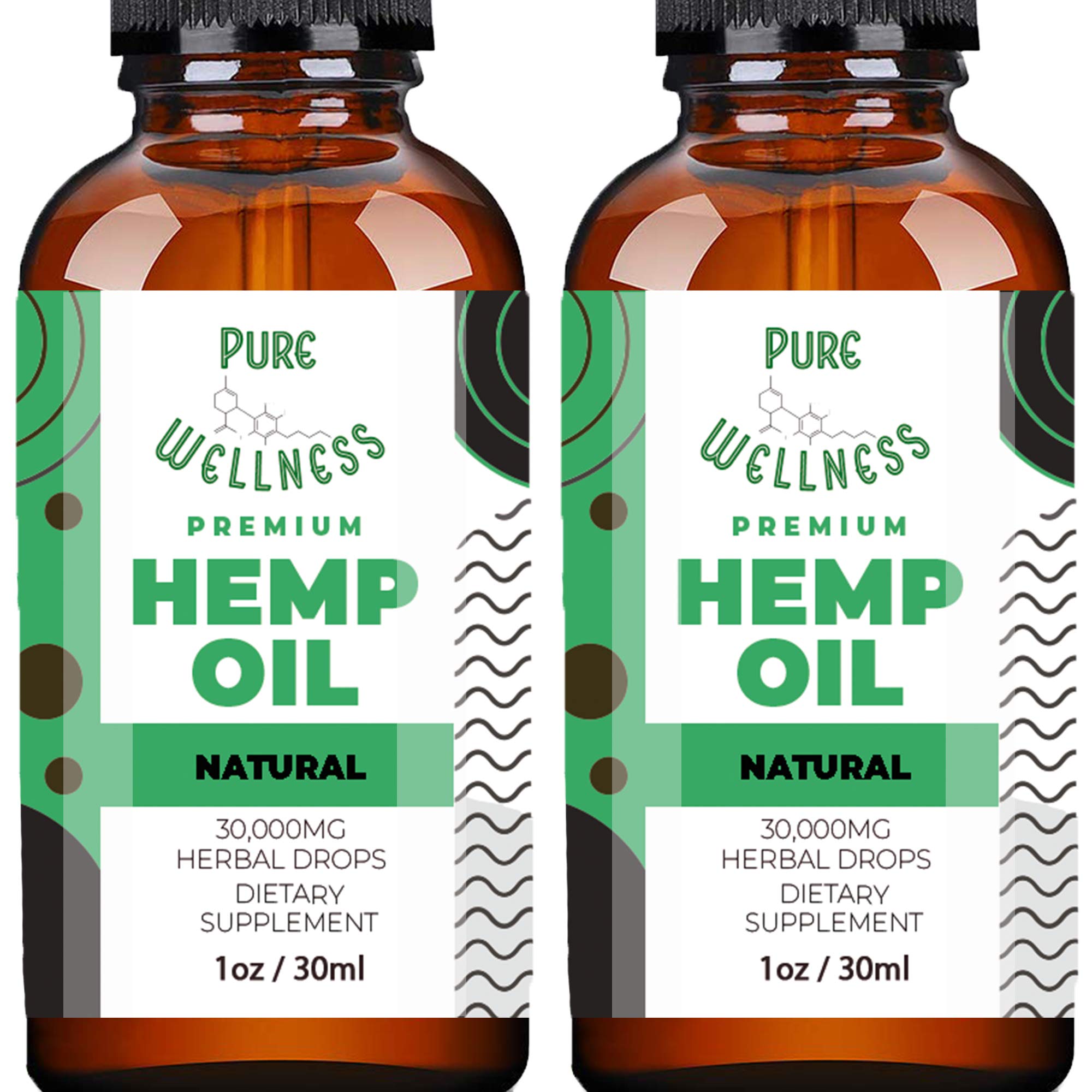 Pure Wellness Hemp Seed Oil Drops Peppermint Flavor for Improved Cognitive Function, Omega 3 6 9 Fatty Acids, Organic, Non-GMO, Vegan (Natural Hemp, 2-Pack)