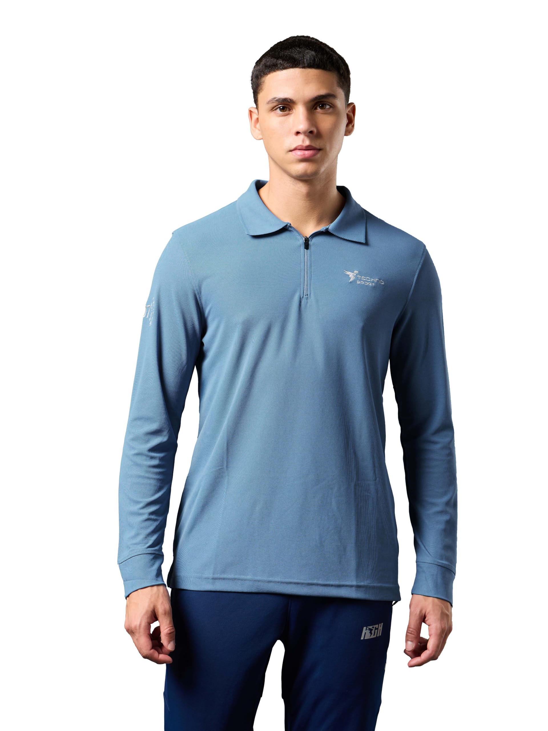 TECHNOSPORT Mens Slim Fit Full Sleeve Solid Polo T-Shirt for Gym, Workout, Sports and Regular Use with SPF50+ and Quick Dry-picture-26