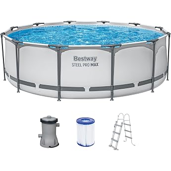 Bestway Steel Pro MAX Frame Pool Set with Filter Pump Diameter 366 x 100 cm Light Gray Round