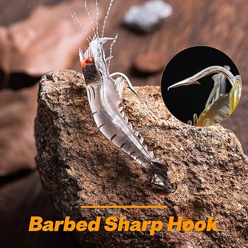 Miniatura 4 de Goture Señuelos de camarón, señuelos de pesca de camarones suaves para agua dulce y salada, juego luminoso de cebo de camarón con gancho afilado y