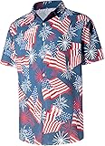 Men's Casual Button Down Shirts Regular Fit Short Sleeve Hawaiian Shirt for Men Large Navy Usa Flag