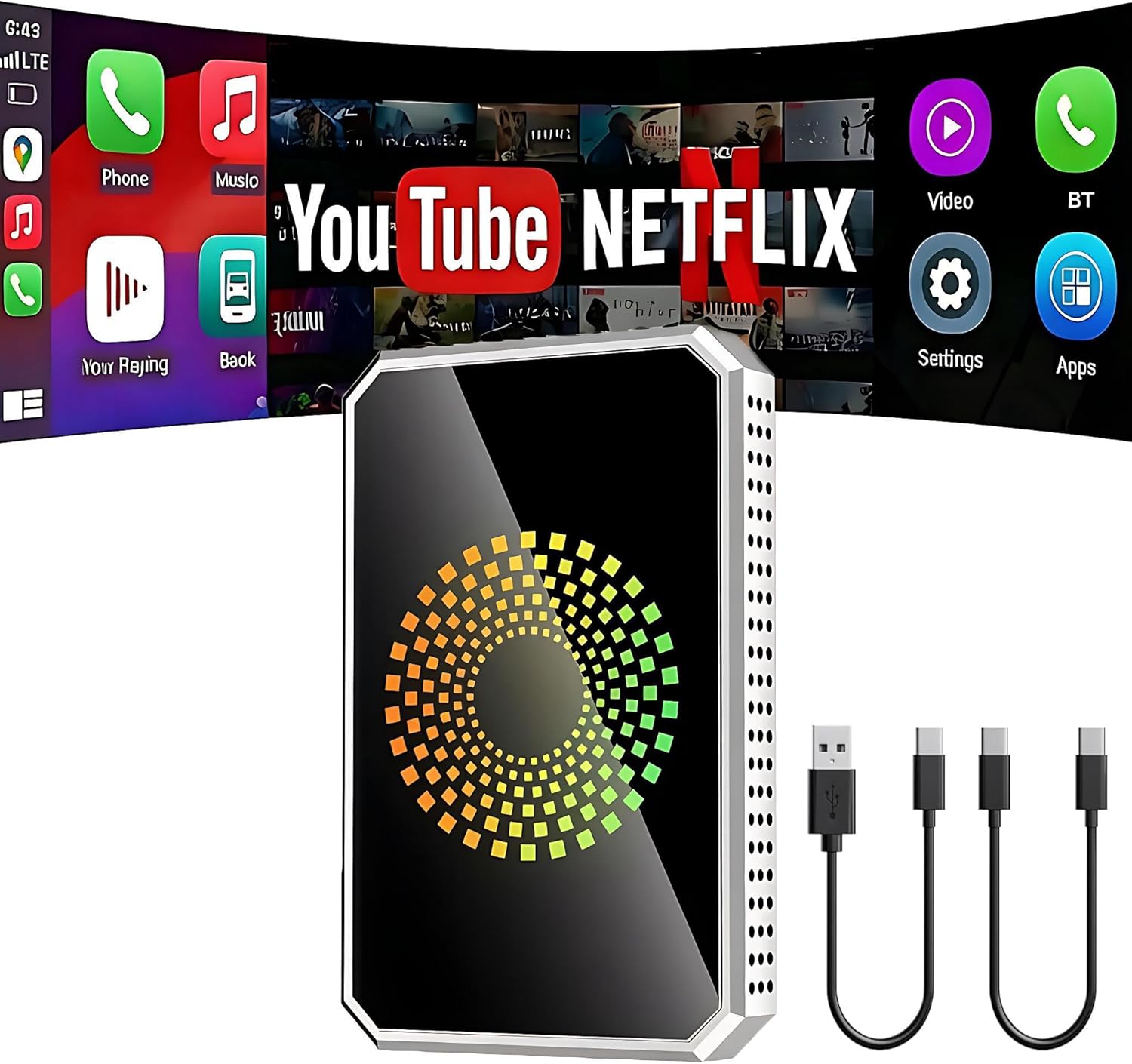 Autolinkr Autolink Pro Carplay 3in1 Car Video Box for Streaming Netflix/YouTube/TikTok,Wireless Carplay Adapter to Watch Movies,Car Streaming Devices Support USB Drive for iPhone 10+ & Android 13+