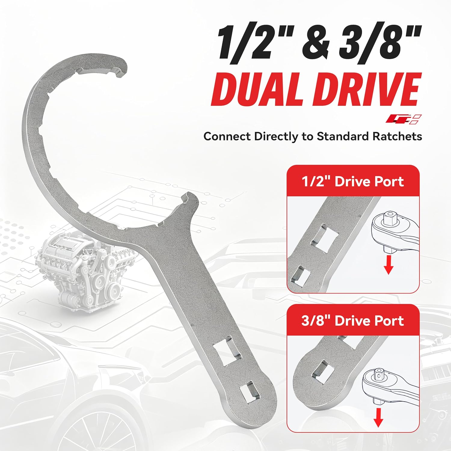 Fuel Filter Bowl Wrench for John Deere TY27919, 1/2 & 3/8 In Drive