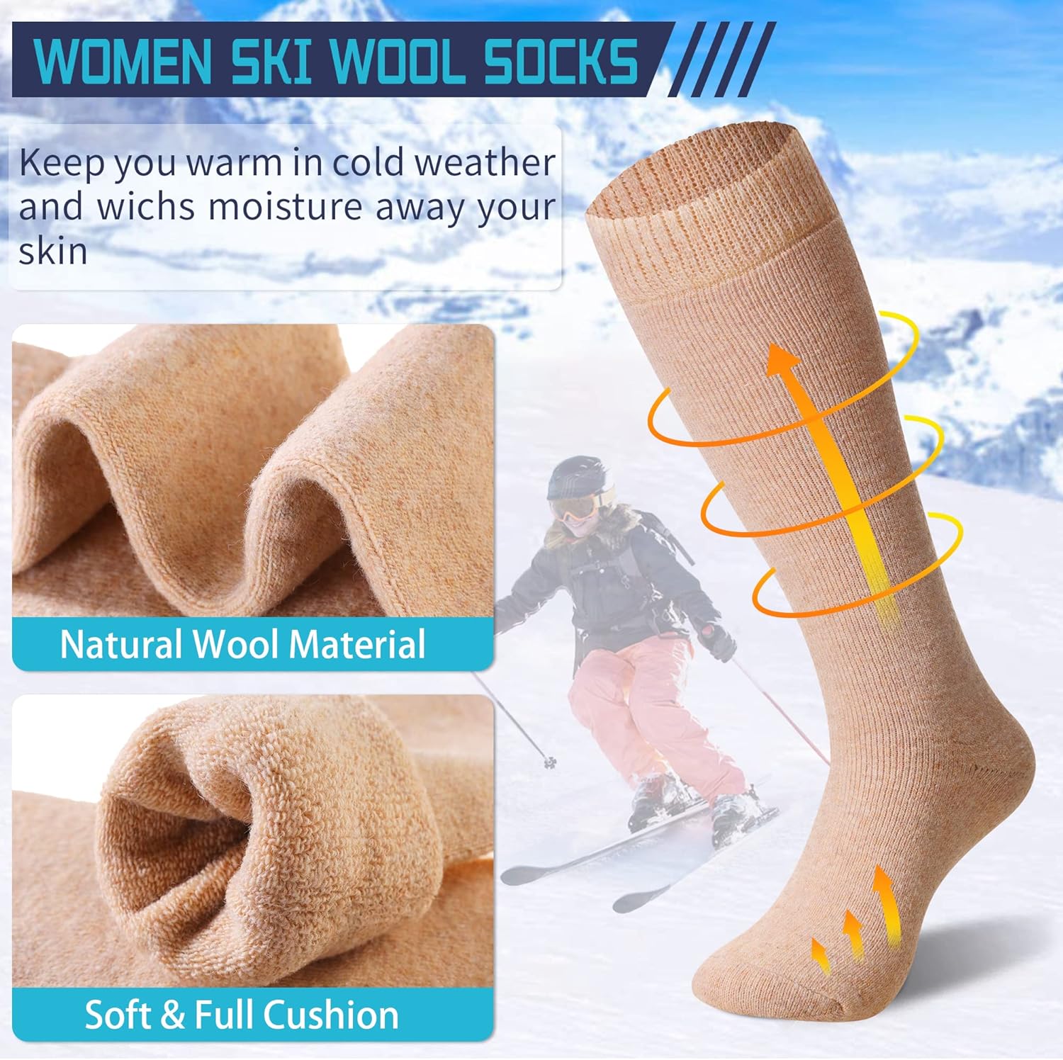 DoSmart Womens Winter Warm Knee High Socks Ladies Wool Cozy Thick Hiking Skiing Comfy Thermal Boot Long Socks 2 Pairs - Image 3