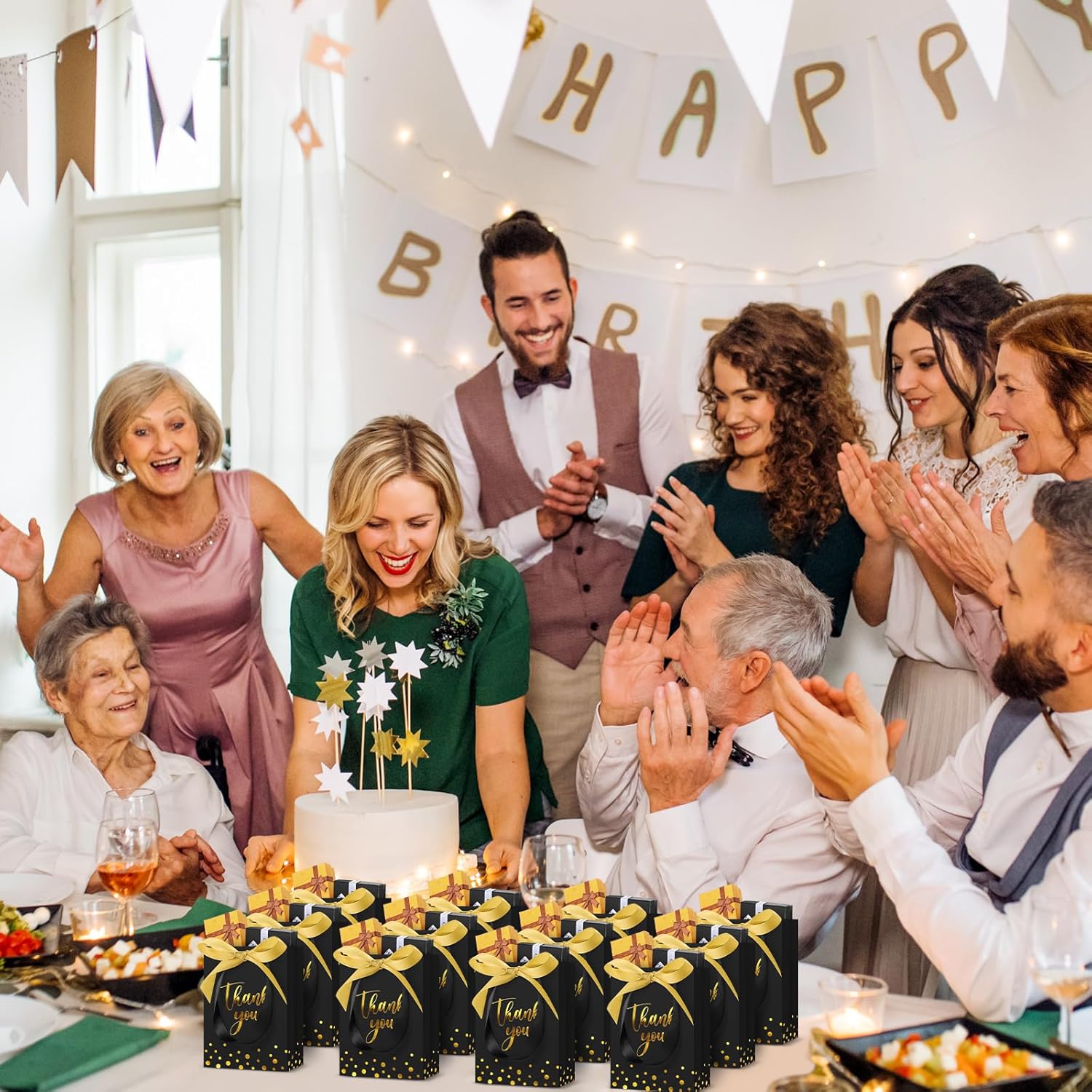 Kolldenn 36 Pack Small Thank You Gift Bags with Handles 5.9 x 4.3 x 2.4 Inches Christmas Party Favor Bags with Bow Ribbon Candy Goodie Gift Bag Bulk for Xmas Wedding Birthday Bridal Shower(Black) - Image 5